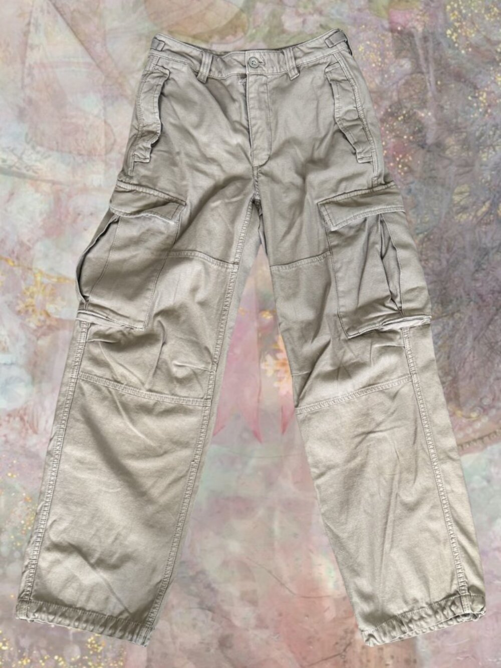 Aritzia Tna Cargo Pants Beige Low Rise Adjustable Waist Straight Leg Y2K Size 0